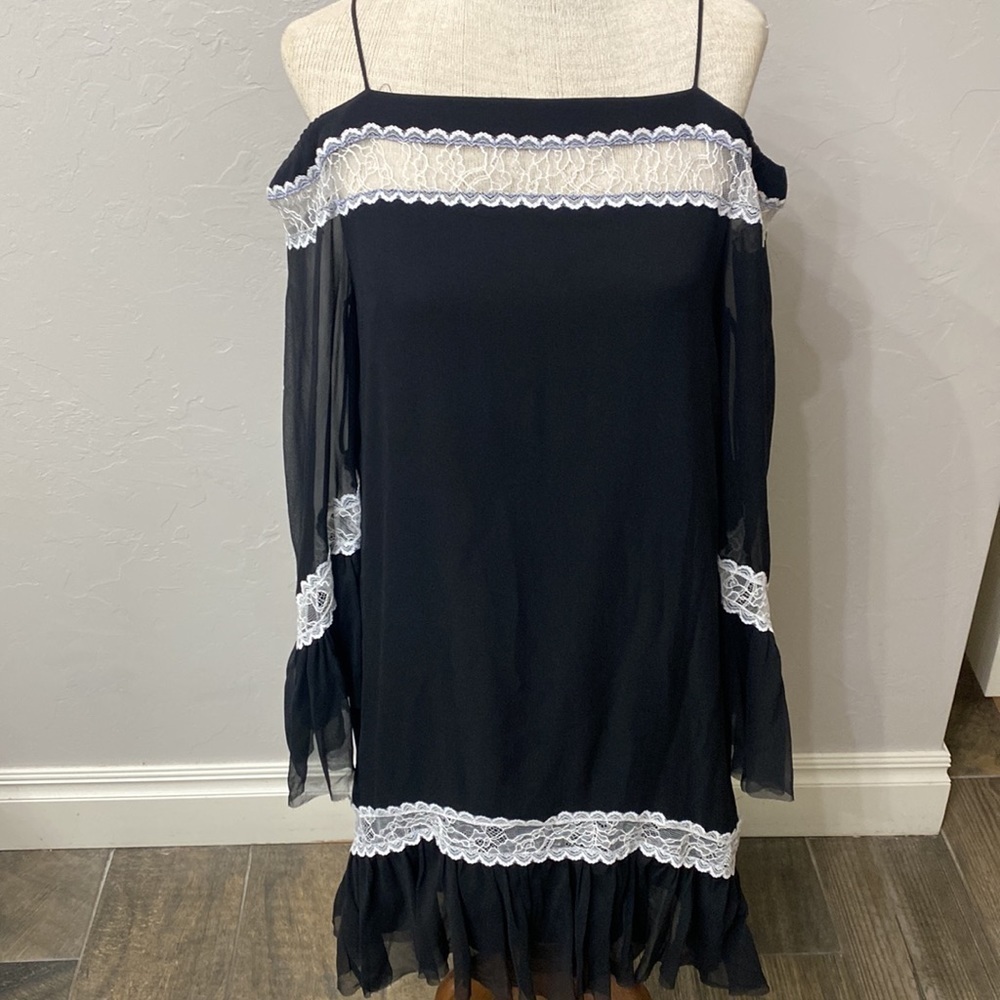Alice + Olivia Black Dress with White Lace Trim